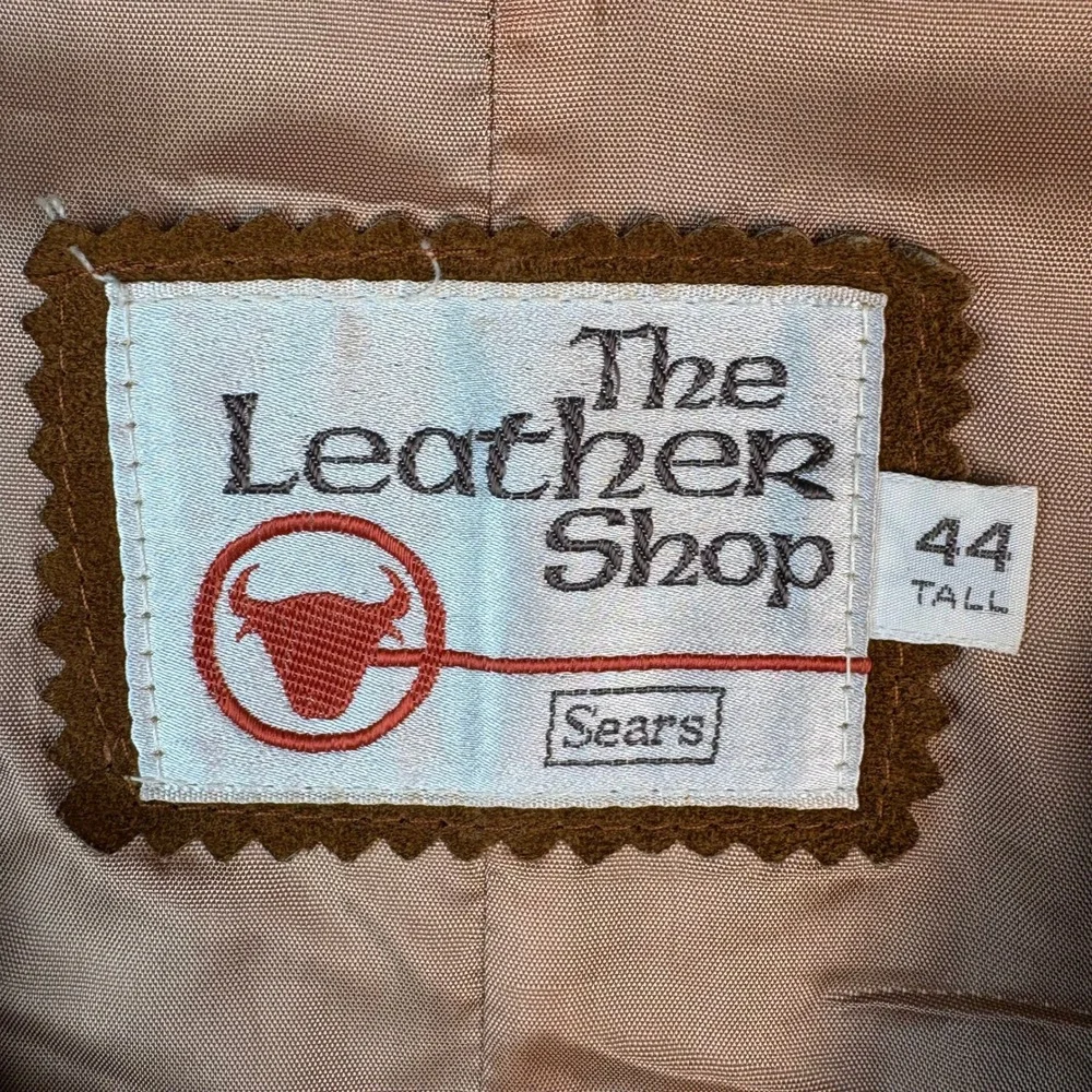 Vintage 70s Sears Leather Shop Suede Western Vest Tan Brown Satin Lined Size 44T